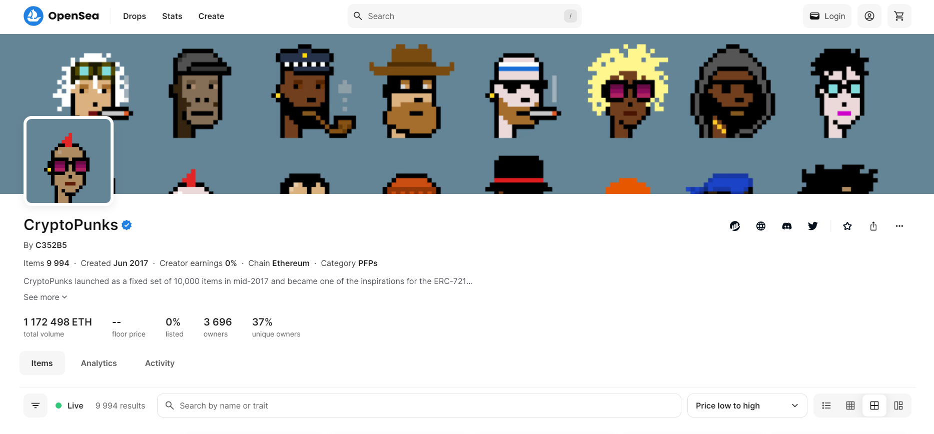 Picture: Cryptopunks on OpenSea platform
